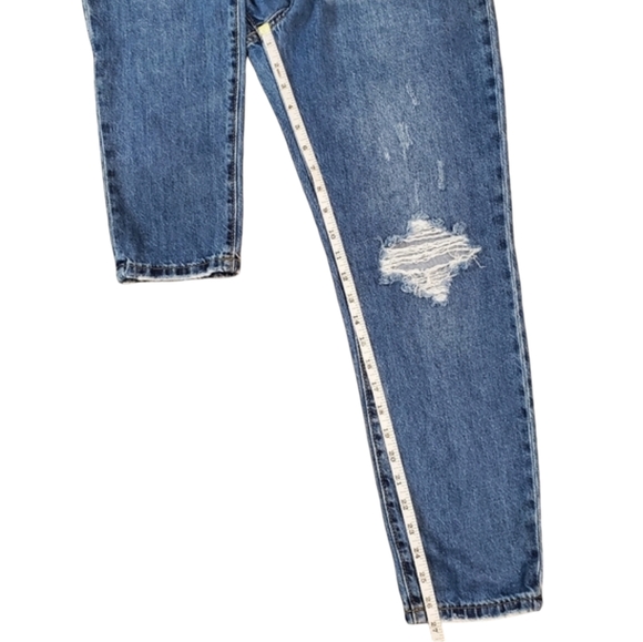 Forever 21 Distressed Boyfriend Jeans Womens Medium Blue High Rise Tapered Pants - Picture 5 of 9